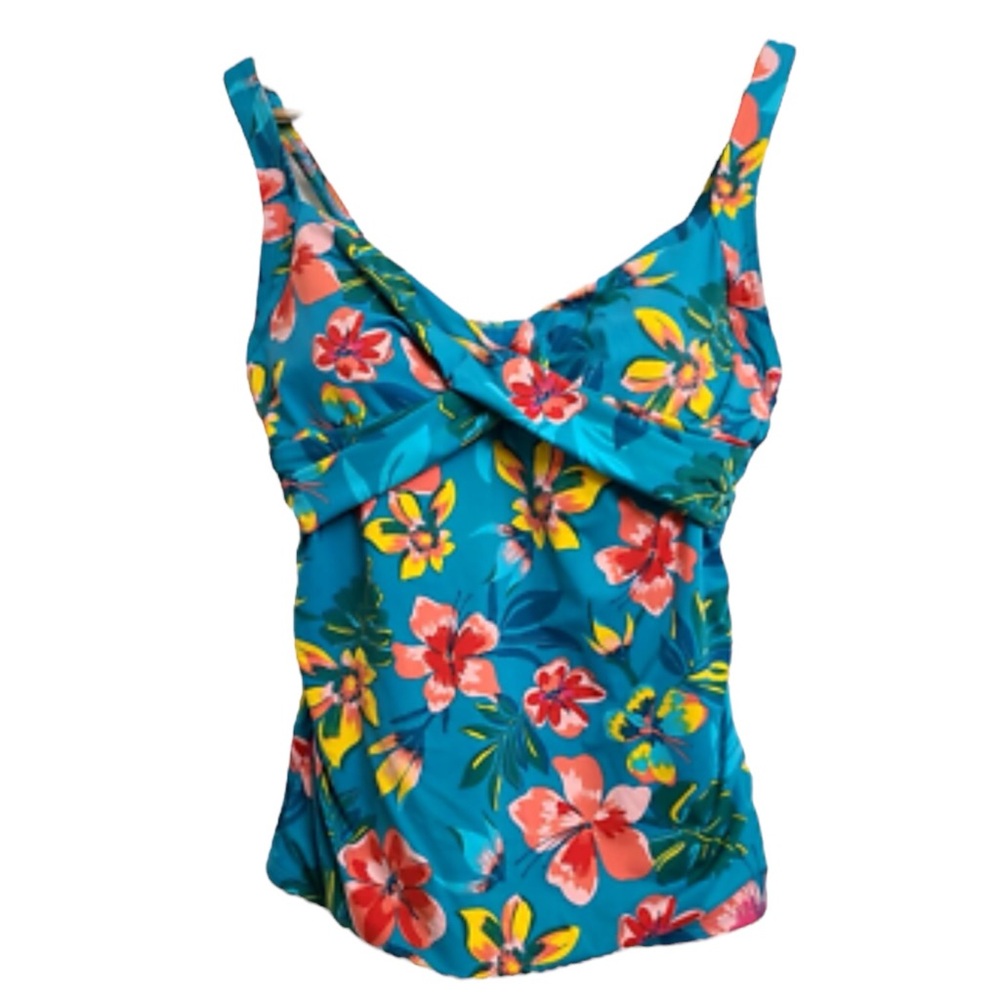 LANDS’ END Floral Wrap Tankini Top in Teal/Pink Size 10 — ABSOLUTELY GORGEOUS!!! - Picture 2 of 9